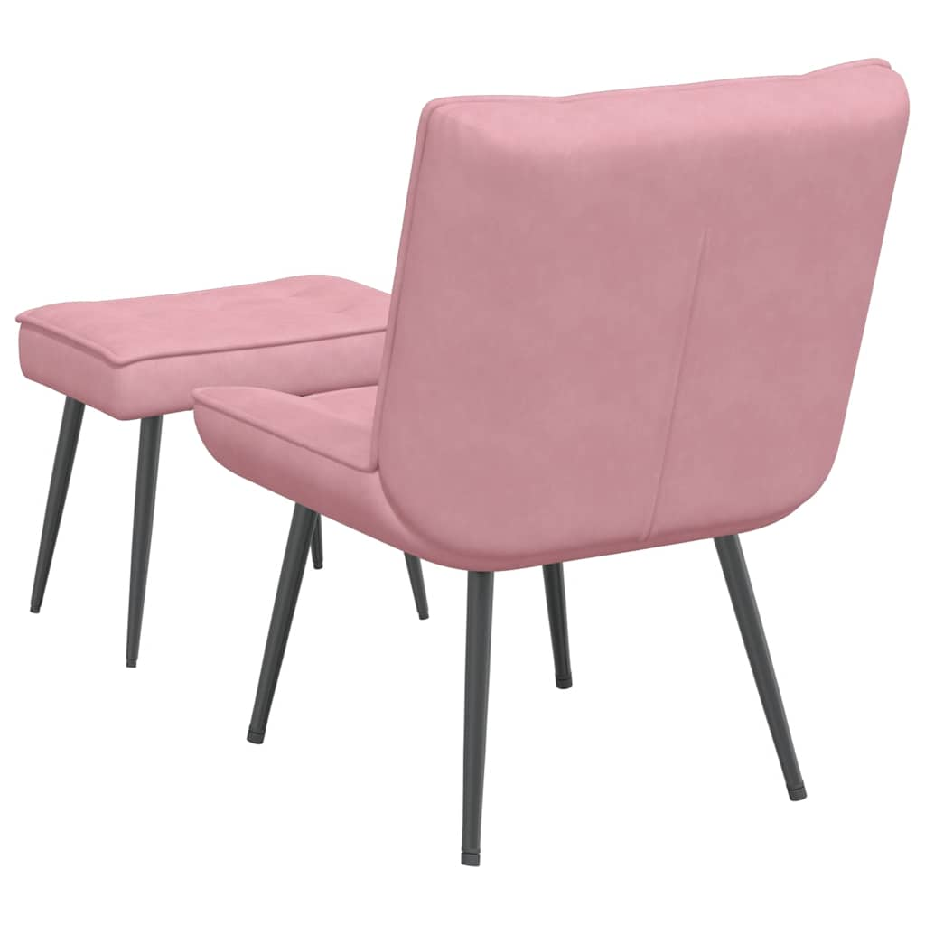 Lounge chair with stool, pink, velvet