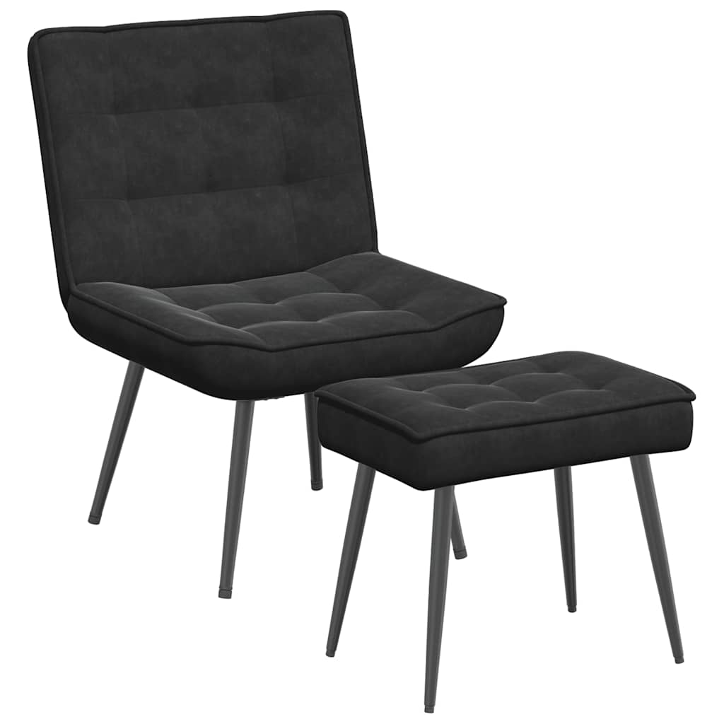 Lounge chair with stool, black, velvet