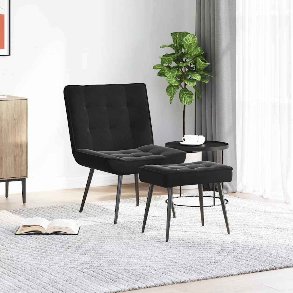 Lounge chair with stool, black, velvet