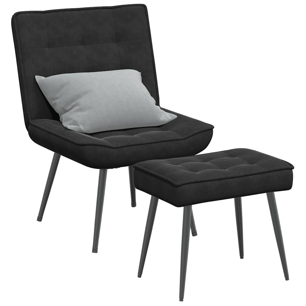 Lounge chair with stool, black, velvet