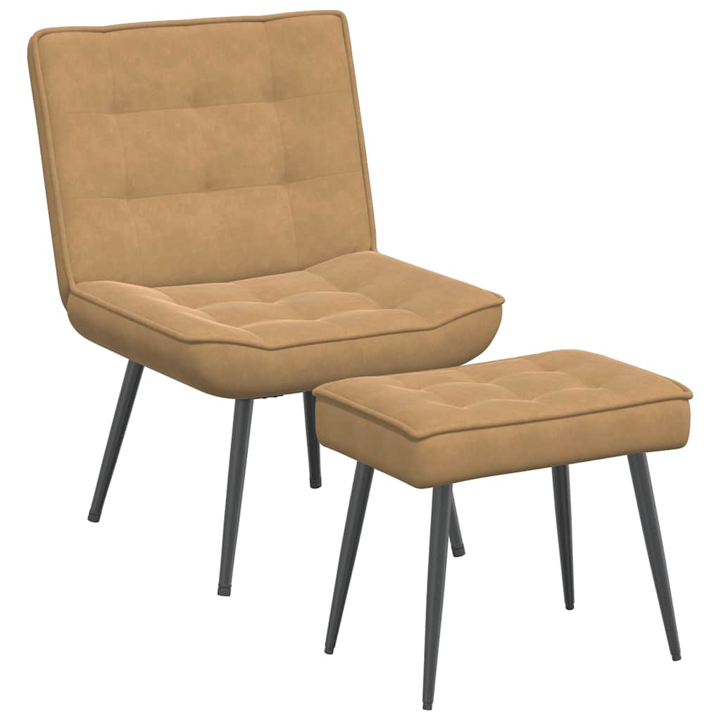 Lounge chair with stool, brown, velvet