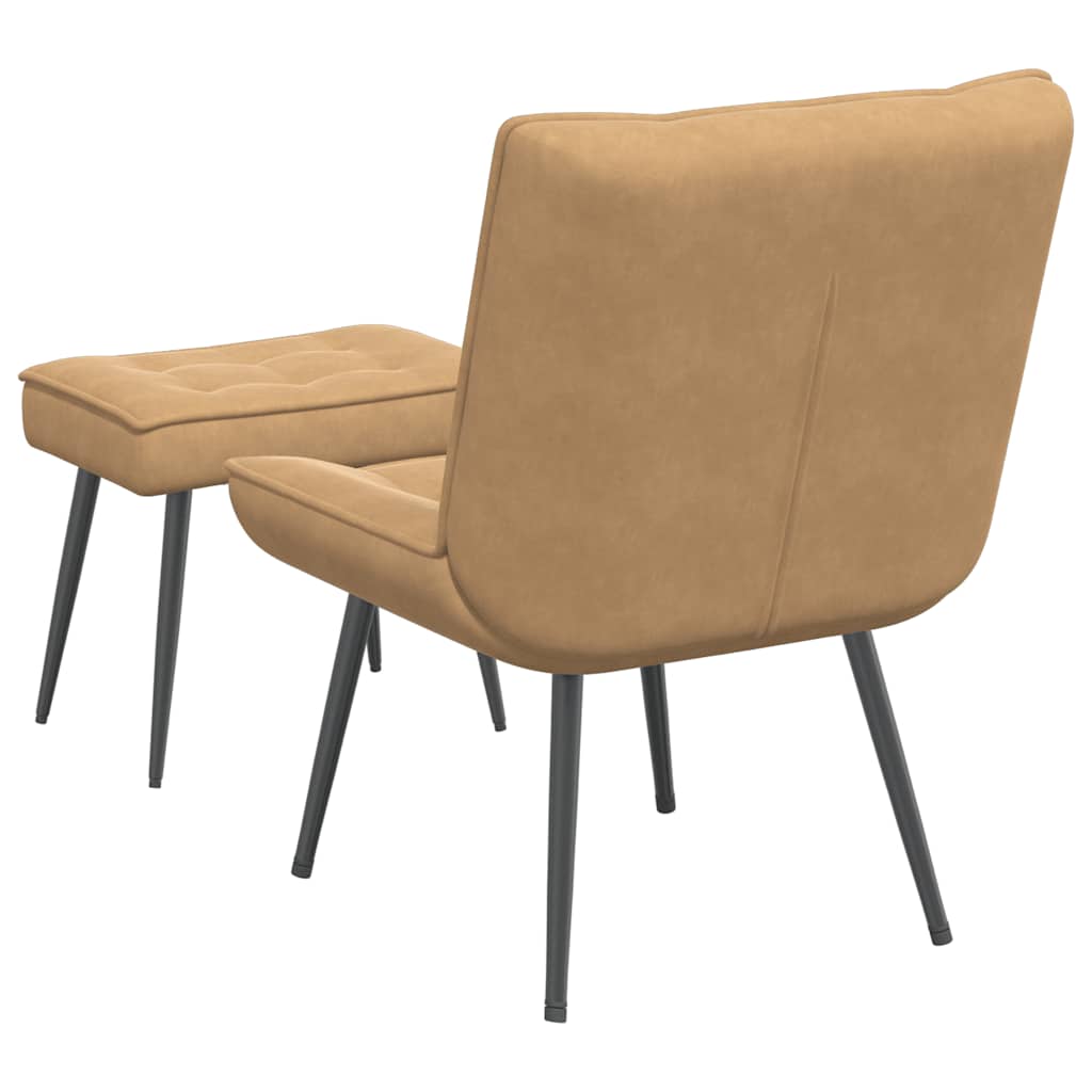 Lounge chair with stool, brown, velvet