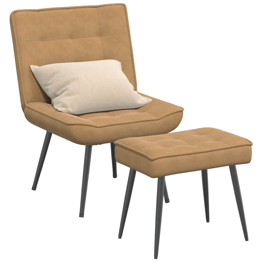 Lounge chair with stool, brown, velvet