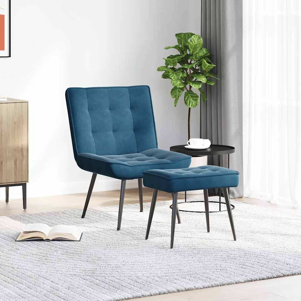 Lounge chair with stool, blue, velvet