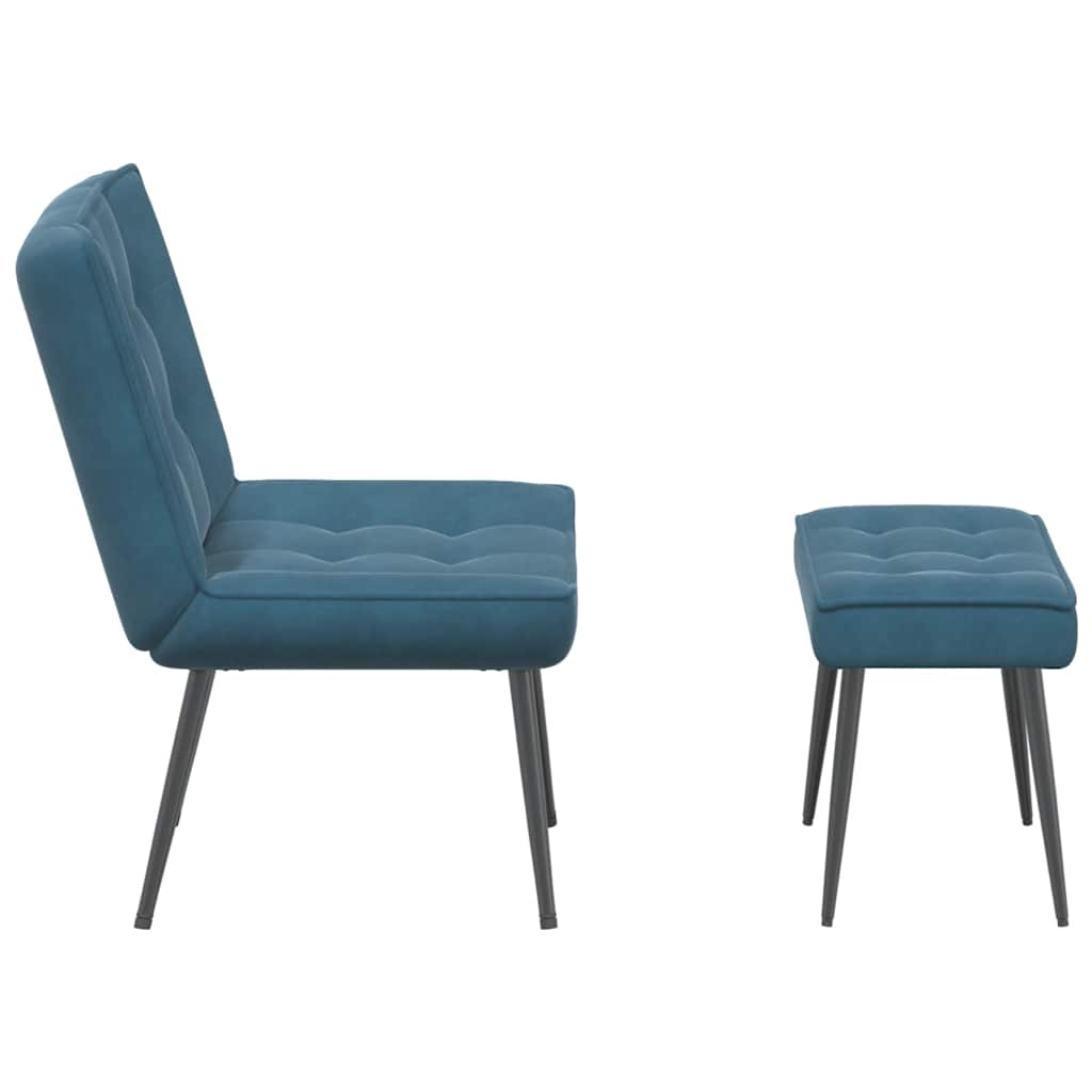 Lounge chair with stool, blue, velvet