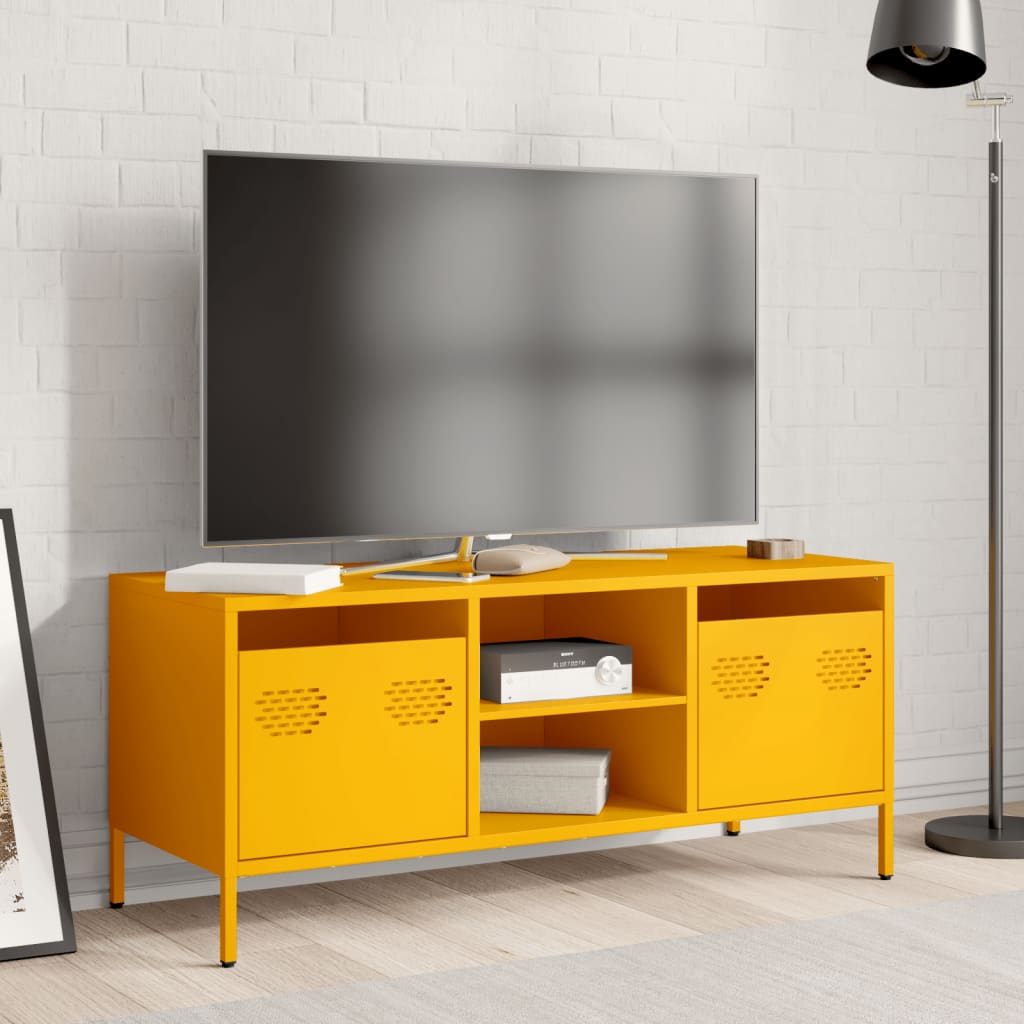 TV cabinet, mustard yellow, 101.5x39x43.5 cm, cold-rolled steel