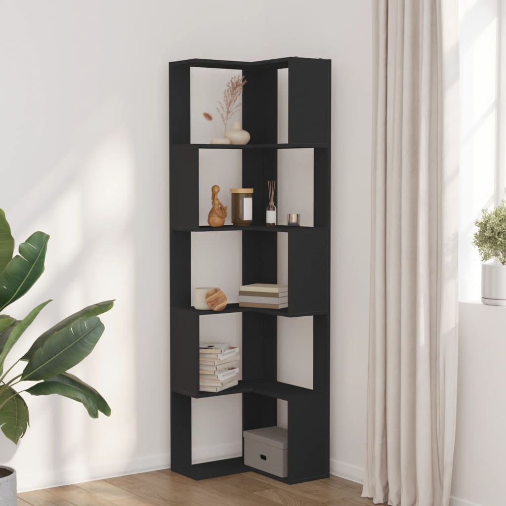 Bibliotecă 5 niveluri negru 50x50x179cm lemn prelucrat