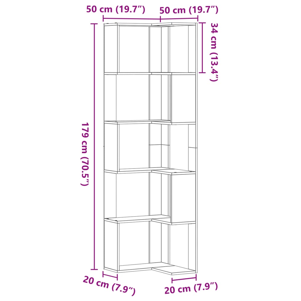 5-tier bookcase sonoma oak 50x50x179cm processed wood