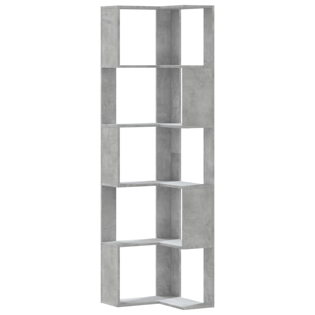 Bibliotecă 5 niveluri gri beton 50x50x179cm lemn prelucrat