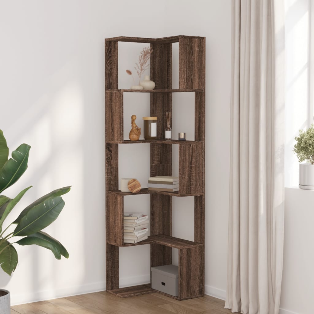 5-tier bookcase, brown oak, 50x50x179cm, processed wood