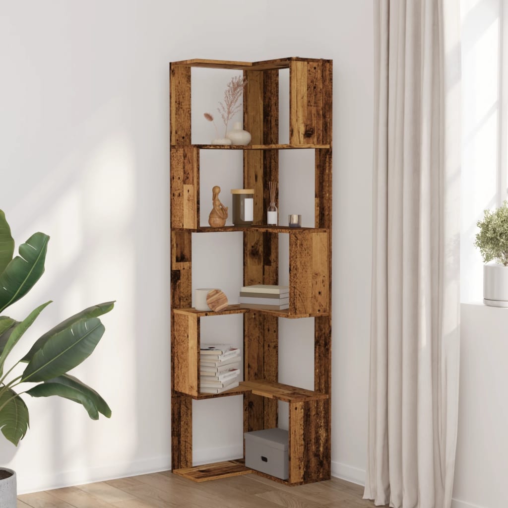 5-tier bookcase, old wood, 50x50x179cm, processed wood