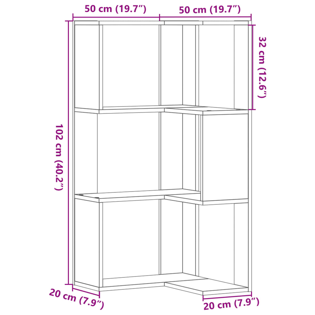 3-tier bookcase white 50x50x102 cm processed wood