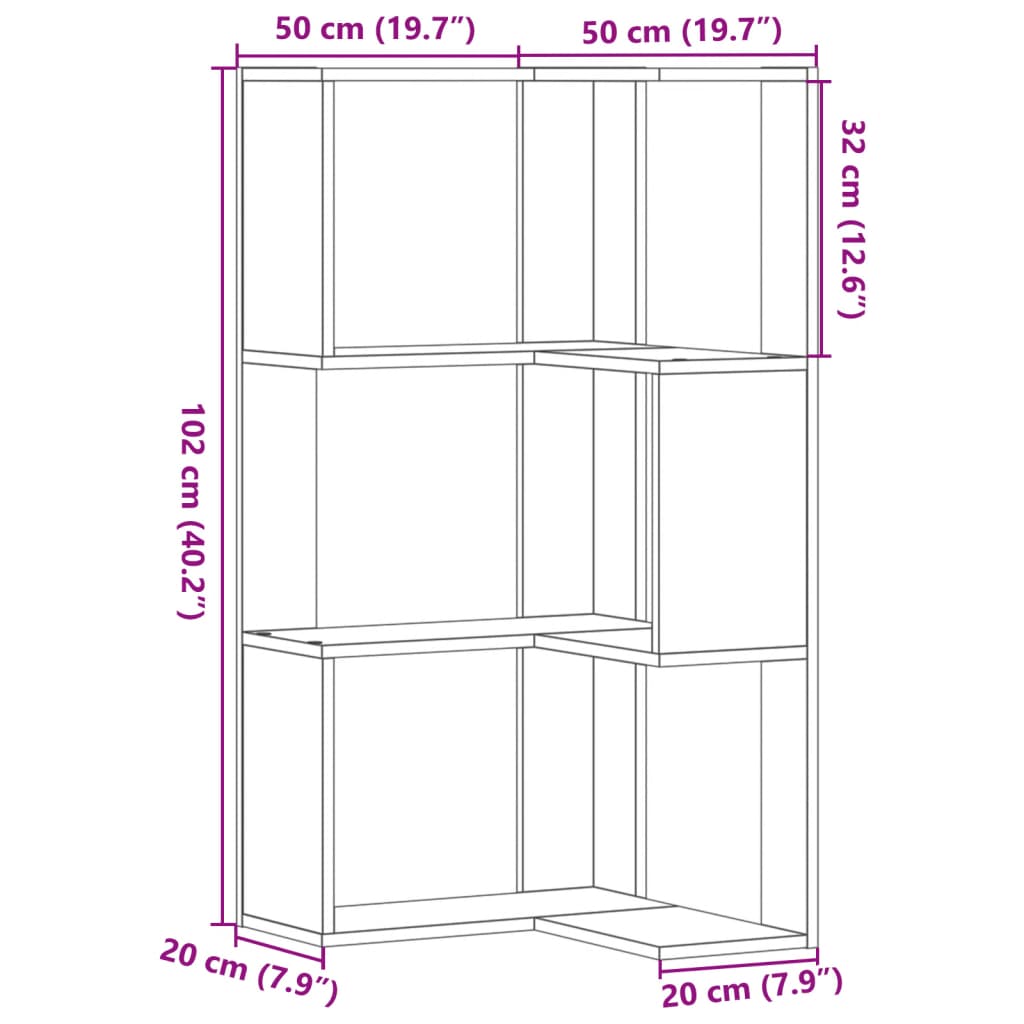 3-tier bookcase smoky oak 50x50x102cm processed wood