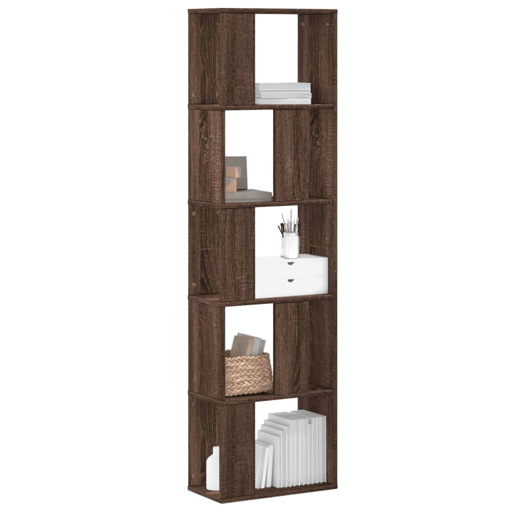 5-tier bookcase, brown oak, 45x23.5x162.5 cm, wood