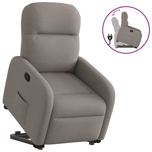 Reclining armchair with vertical lift, taupe grey, textile