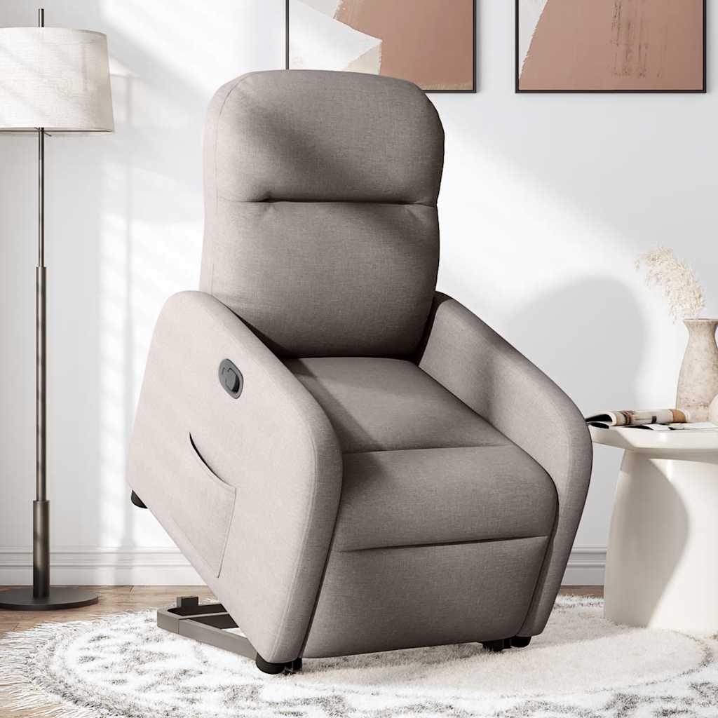 Reclining armchair with vertical lift, taupe grey, textile