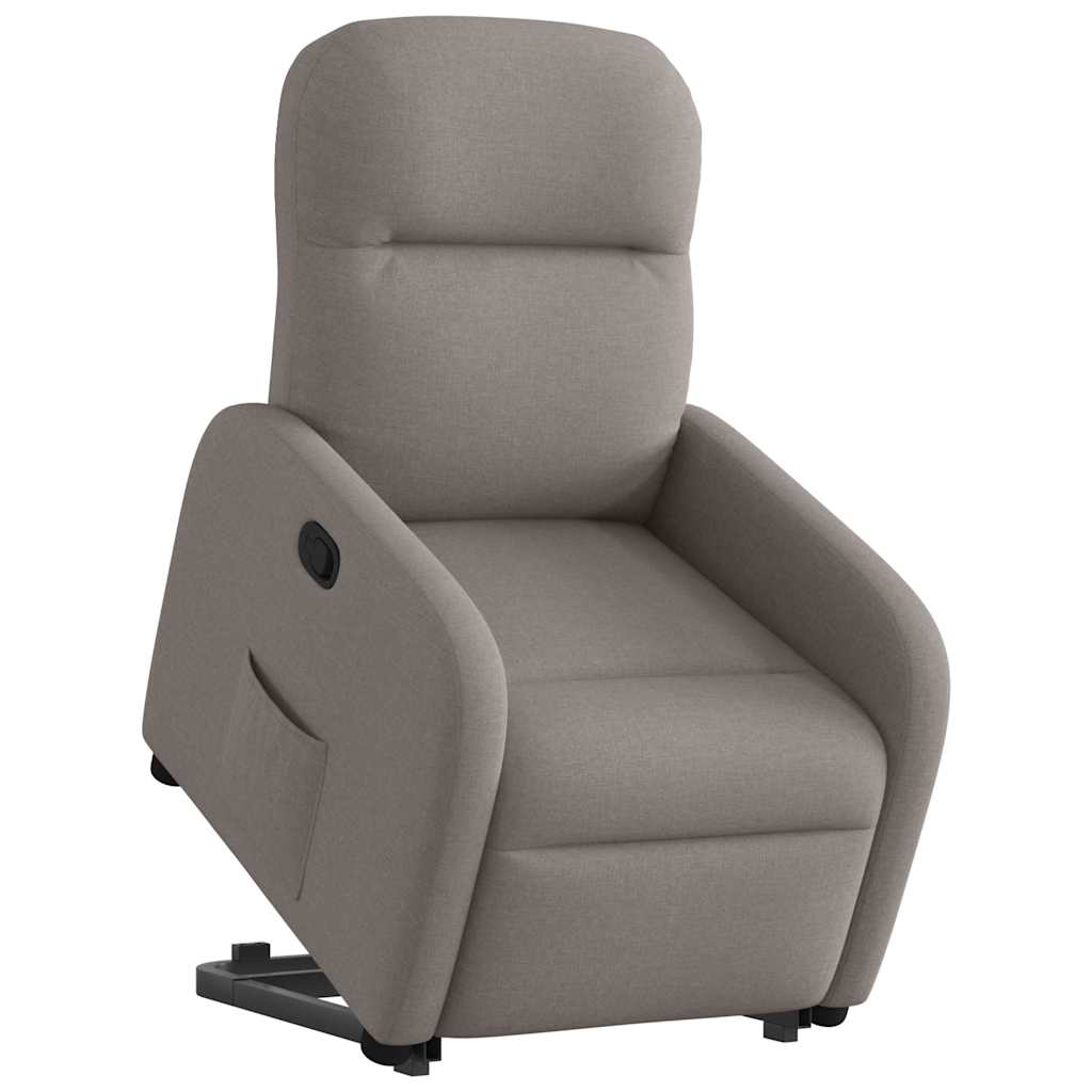 Reclining armchair with vertical lift, taupe grey, textile