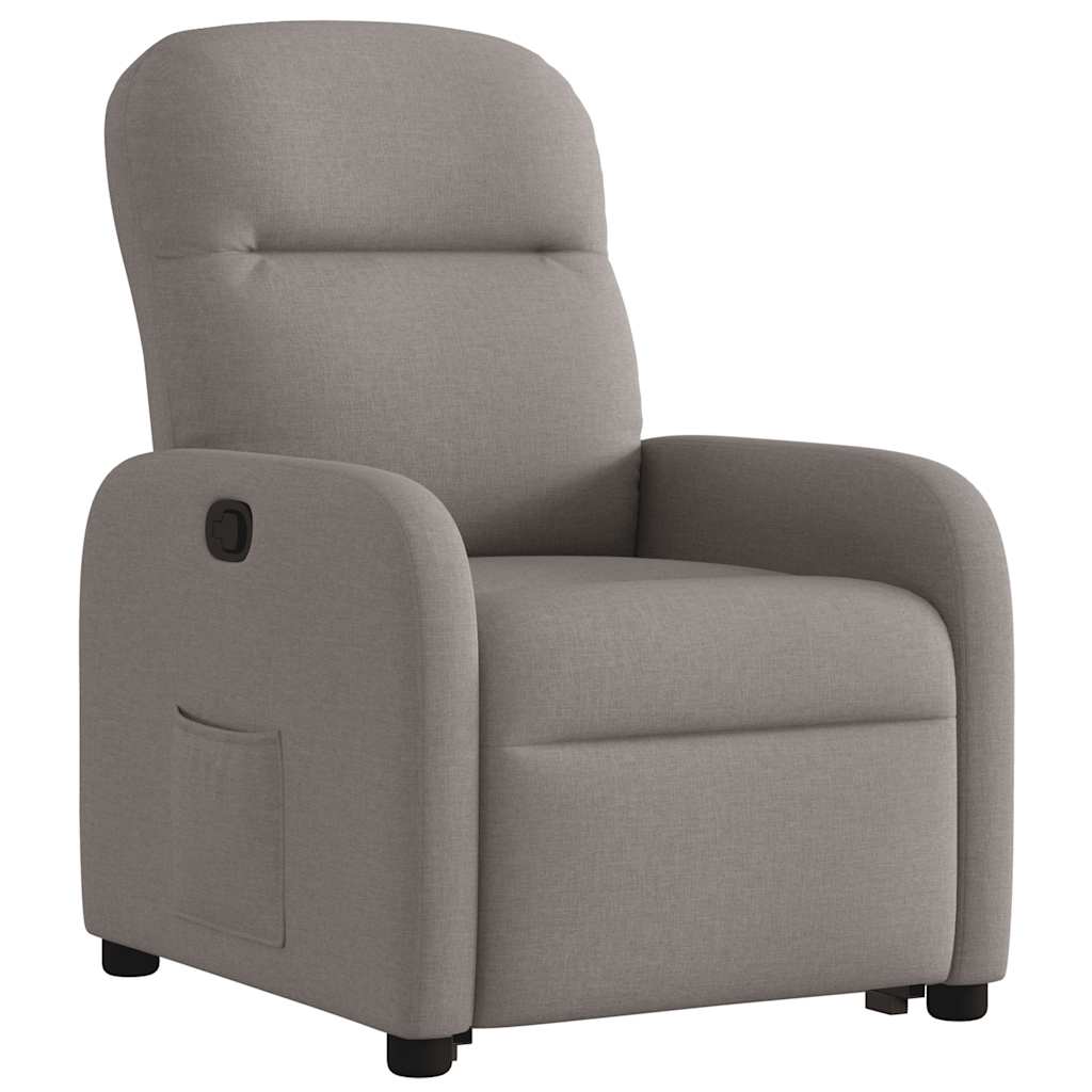 Reclining armchair with vertical lift, taupe grey, textile