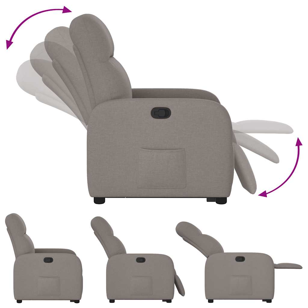 Reclining armchair with vertical lift, taupe grey, textile