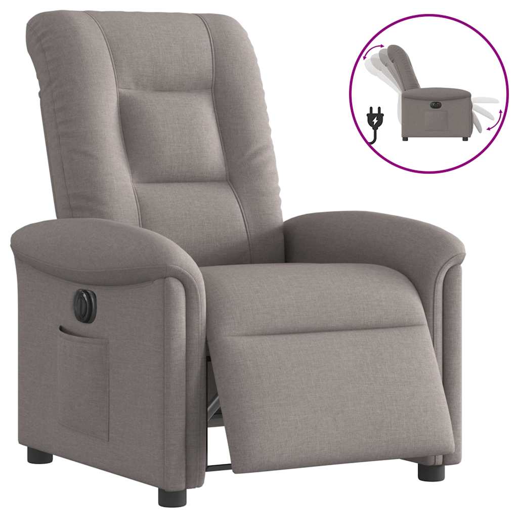 Electric reclining armchair, taupe grey, textile material