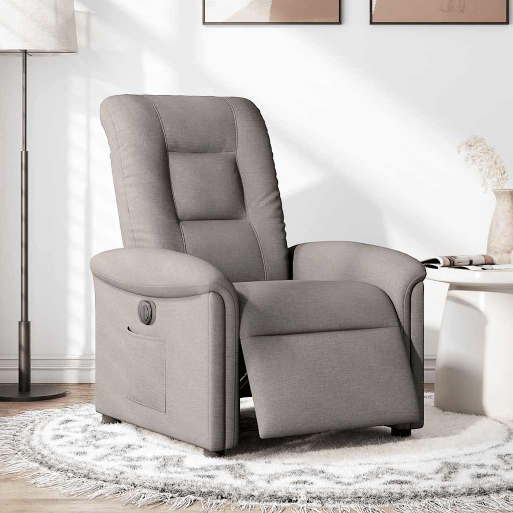 Electric reclining armchair, taupe grey, textile material