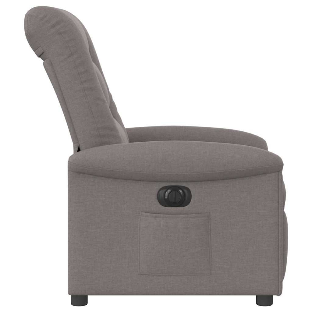 Electric reclining armchair, taupe grey, textile material