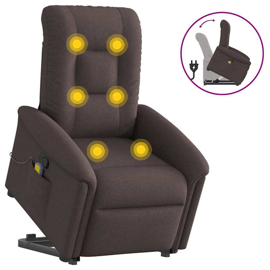 Reclining massage chair, with lift, dark brown, textile