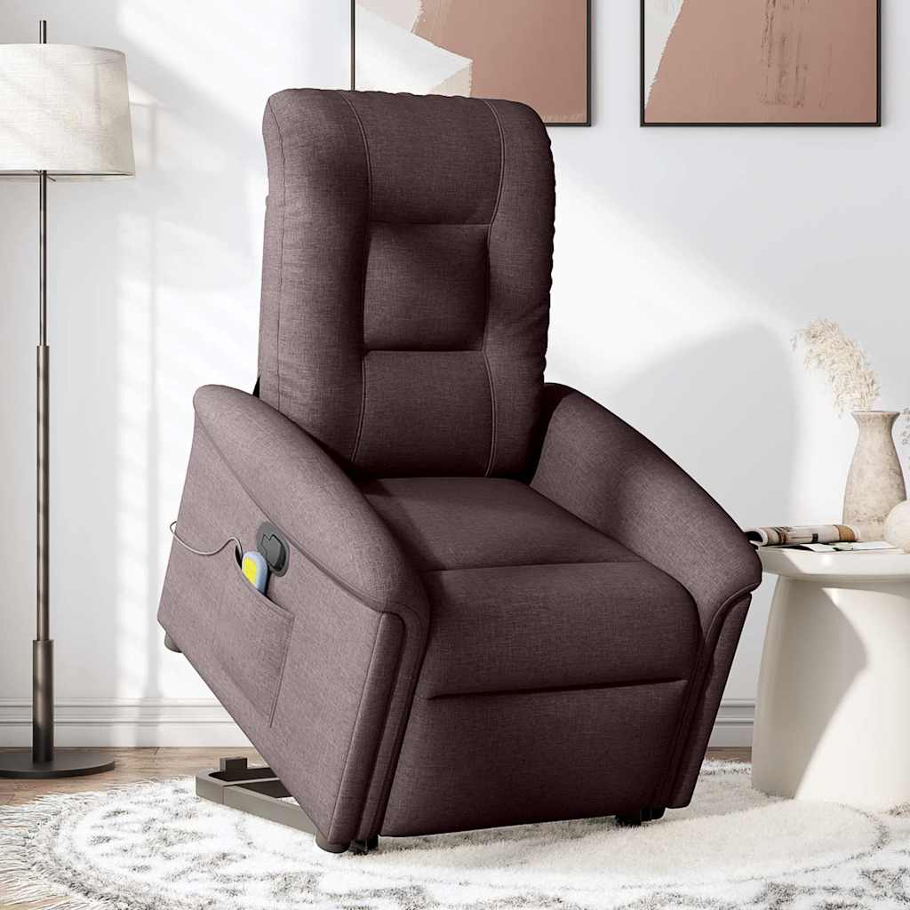 Reclining massage chair, with lift, dark brown, textile