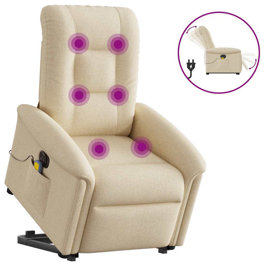 Electric reclining massage chair with lift, cream, fabric