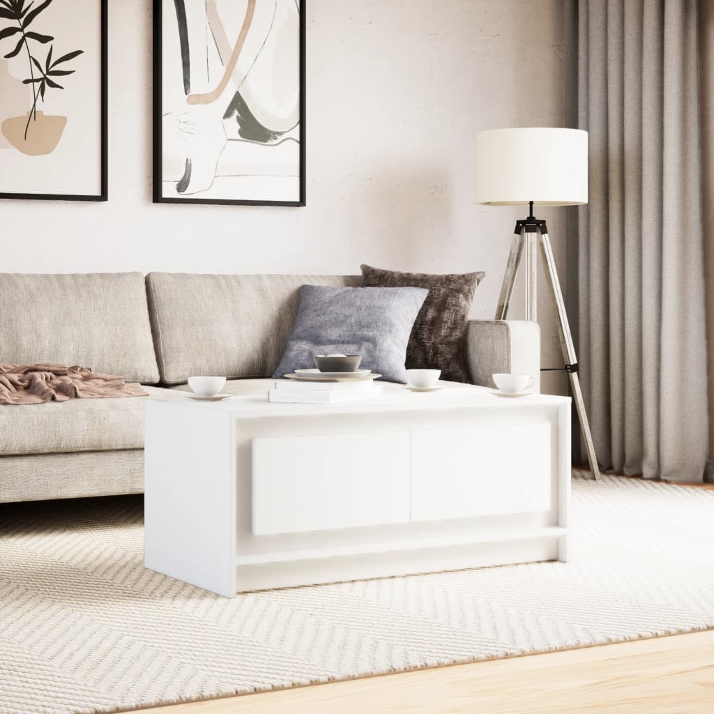 Coffee table with LED lights, white, engineered wood