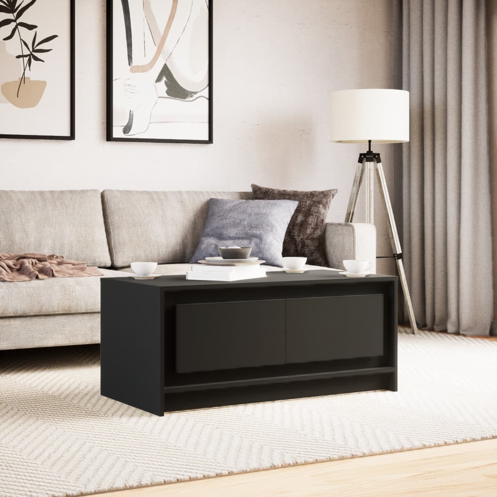 Coffee table with LED lights, black, engineered wood