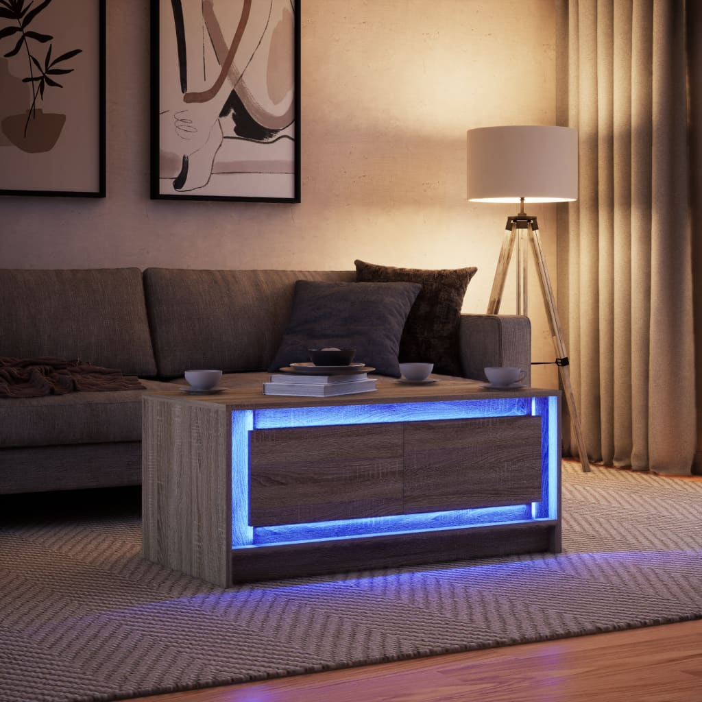 Coffee table with LED lights, sonoma oak, engineered wood