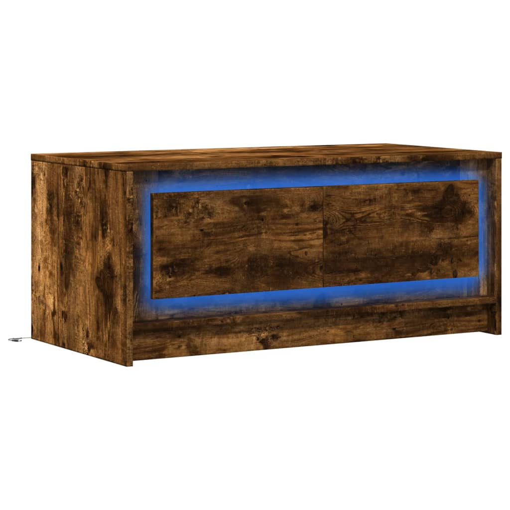 Coffee table with LED lights, smoked oak, engineered wood