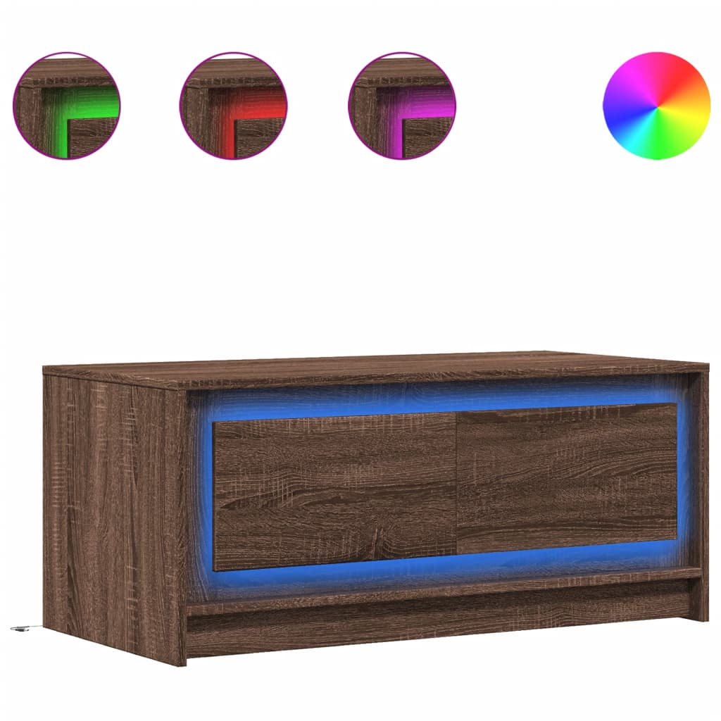 Coffee table with LED lights, brown oak, engineered wood