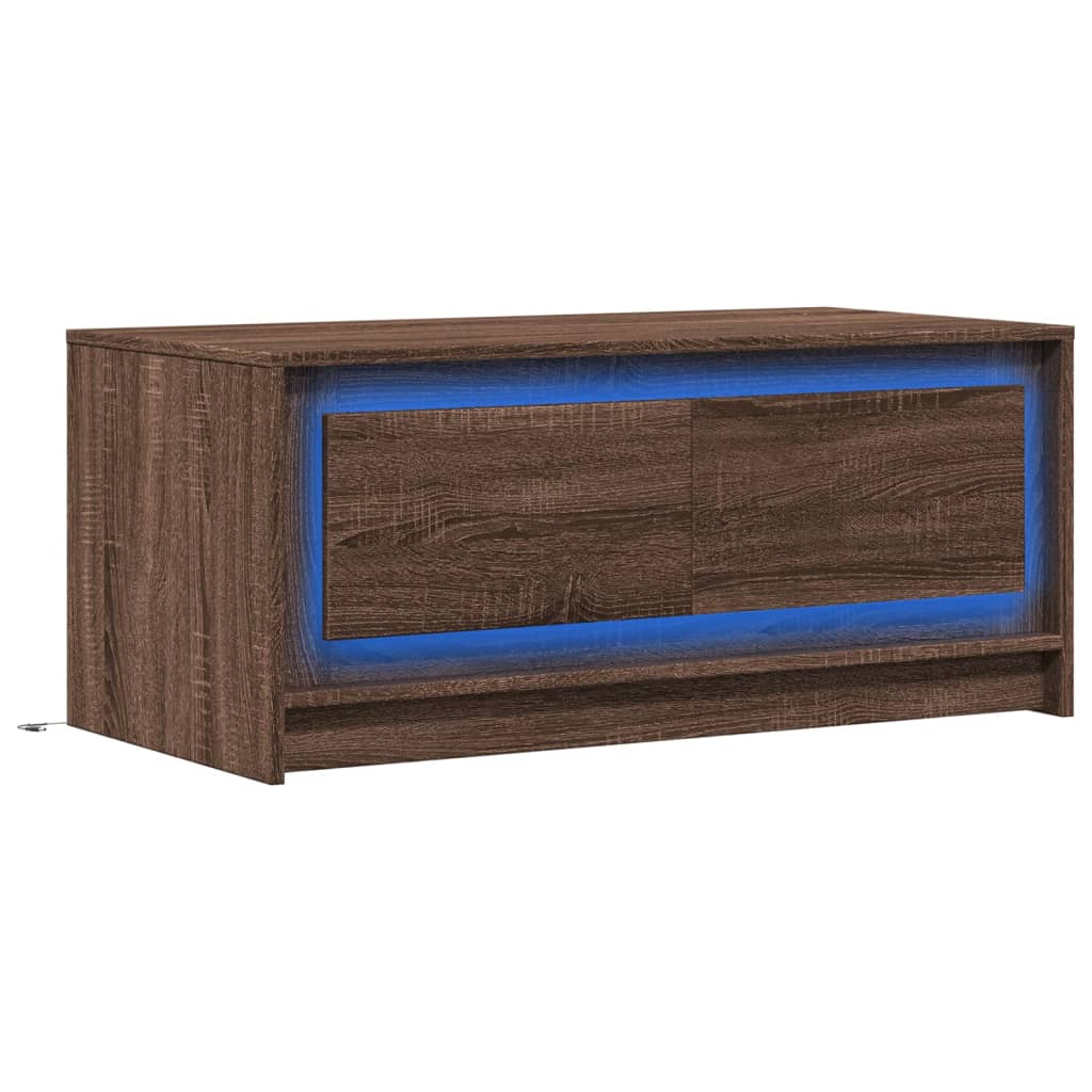 Coffee table with LED lights, brown oak, engineered wood