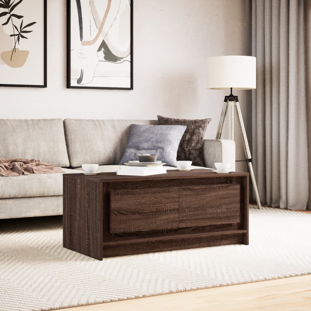 Coffee table with LED lights, brown oak, engineered wood