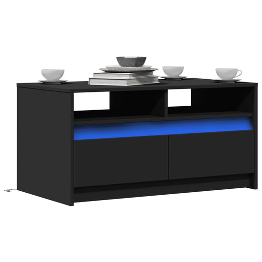 Coffee table with LED lights, black, engineered wood