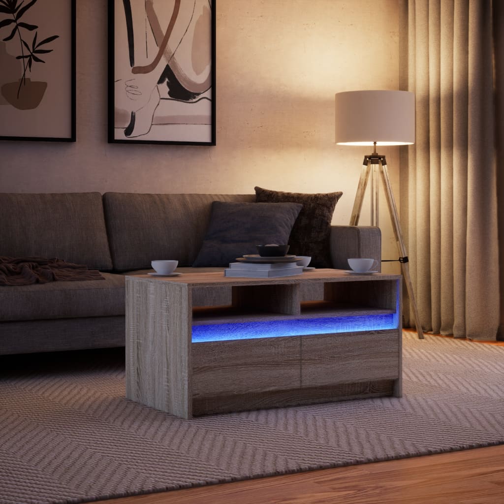 Coffee table with LED lights, sonoma oak, engineered wood