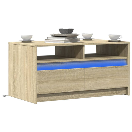 Coffee table with LED lights, sonoma oak, engineered wood