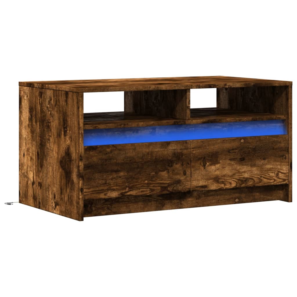 Coffee table with LED lights, smoked oak, engineered wood