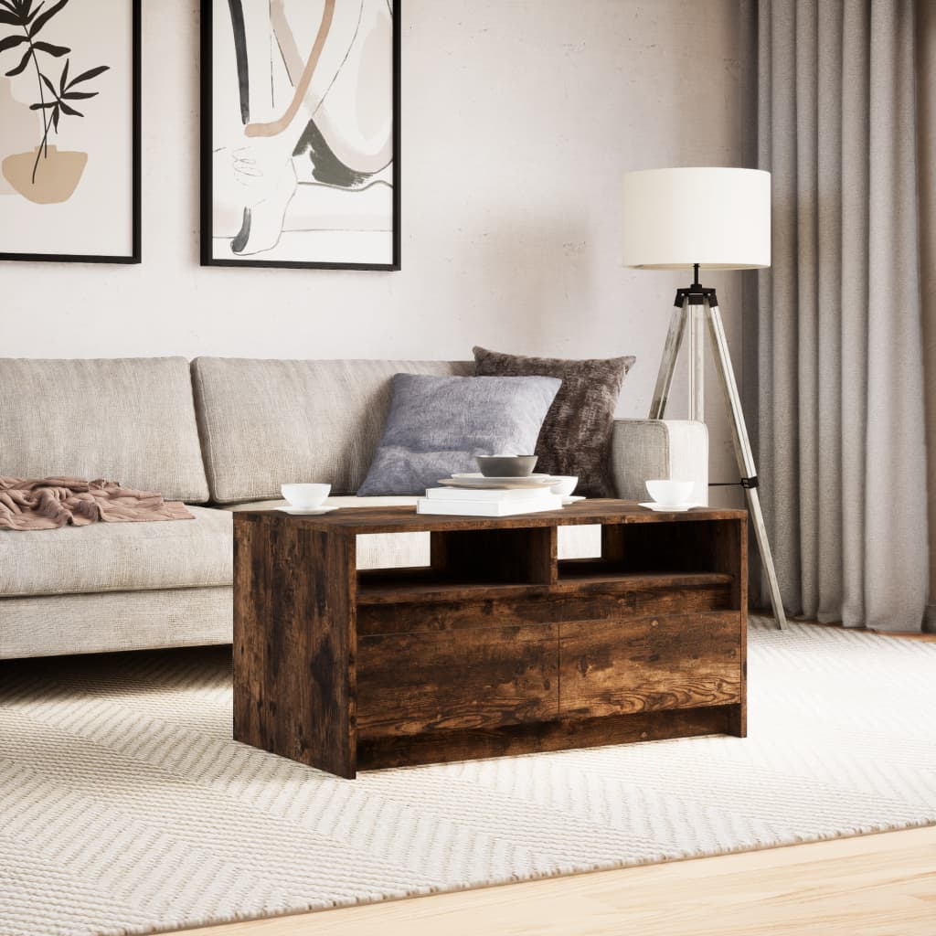 Coffee table with LED lights, smoked oak, engineered wood