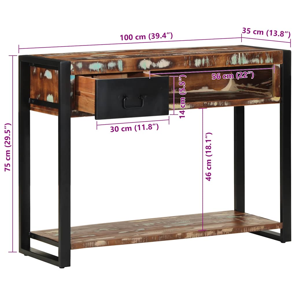 Multicolored console 100x35x75 cm solid reclaimed wood