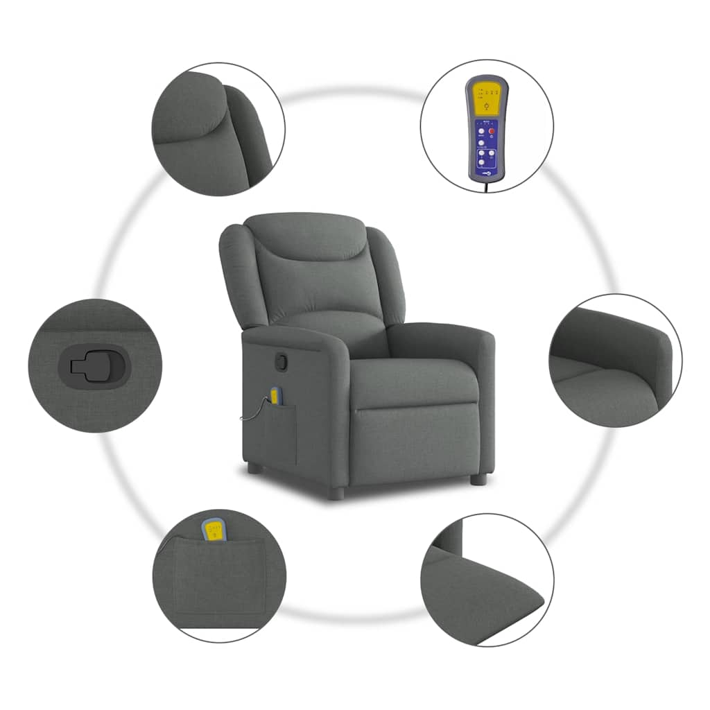 Folding massage chair, dark grey, fabric