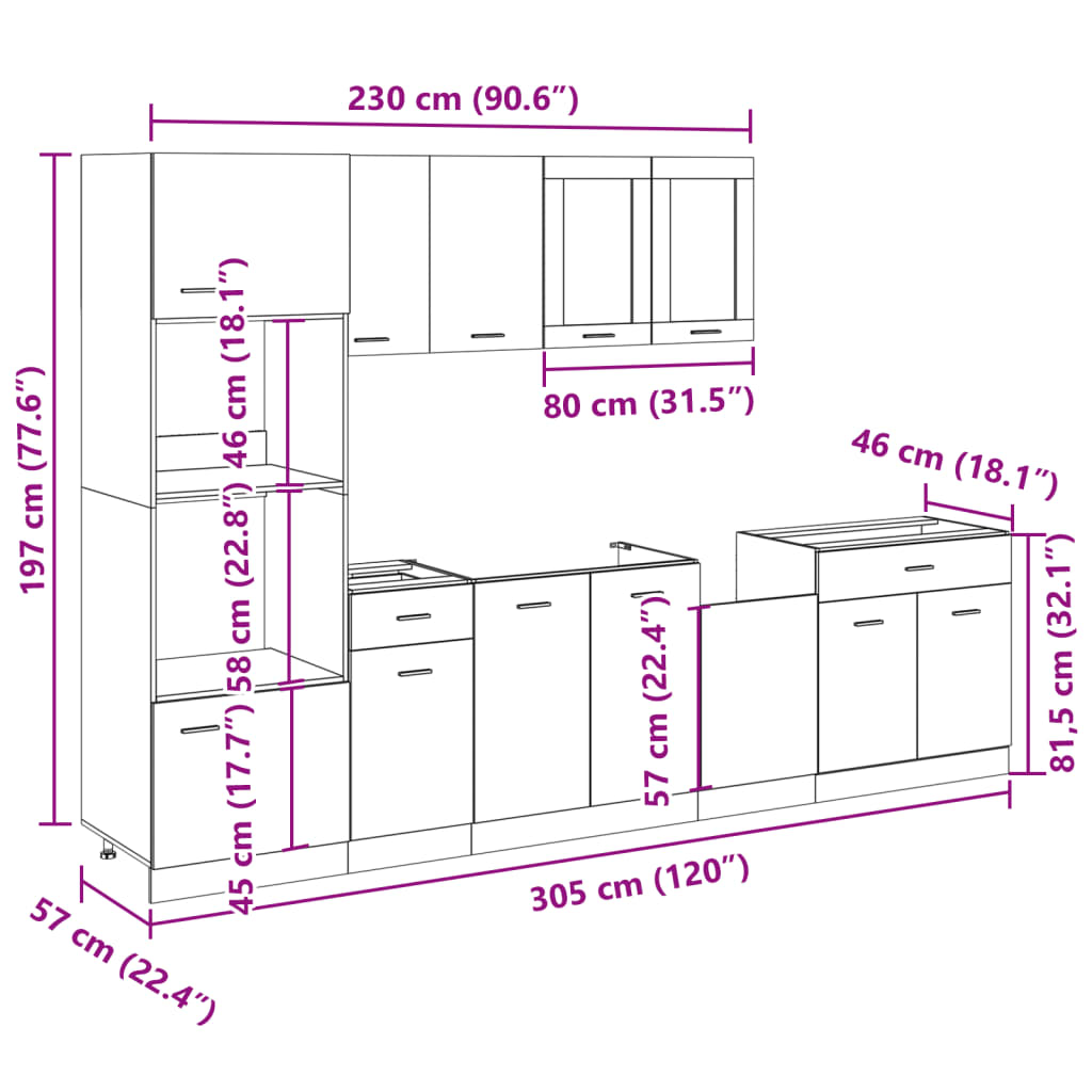 7-piece kitchen cabinet set, sonoma oak, engineered wood