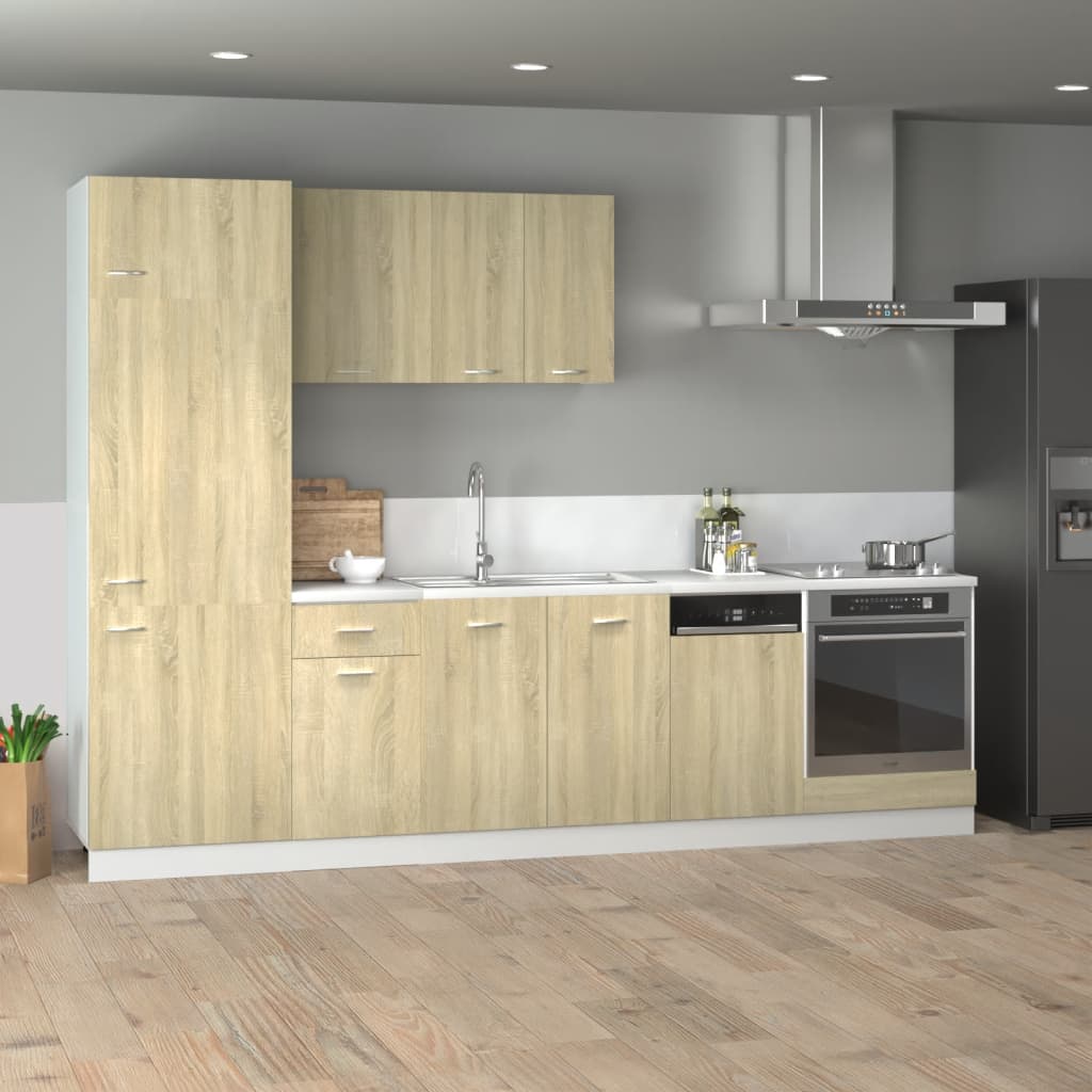 7-piece kitchen cabinet set, sonoma oak, engineered wood