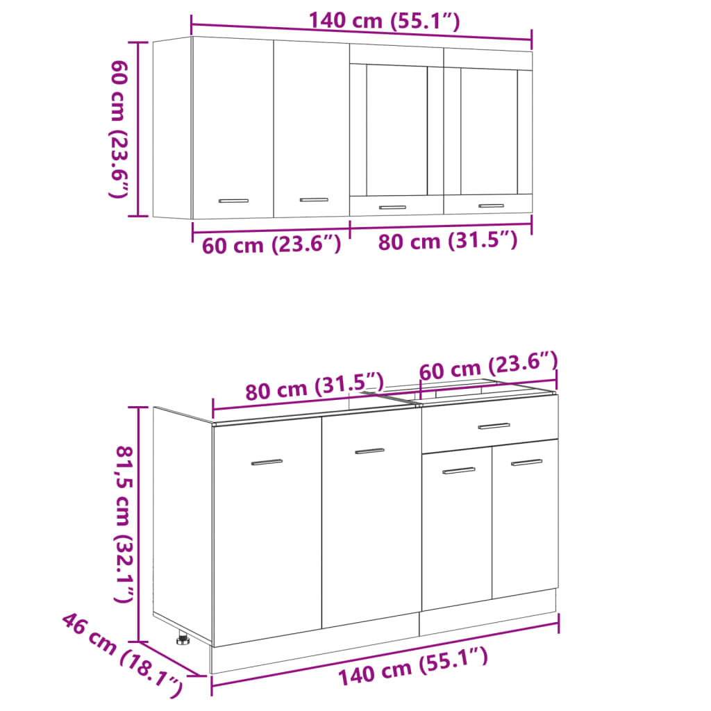 4-piece kitchen cabinet set, sonoma oak, engineered wood