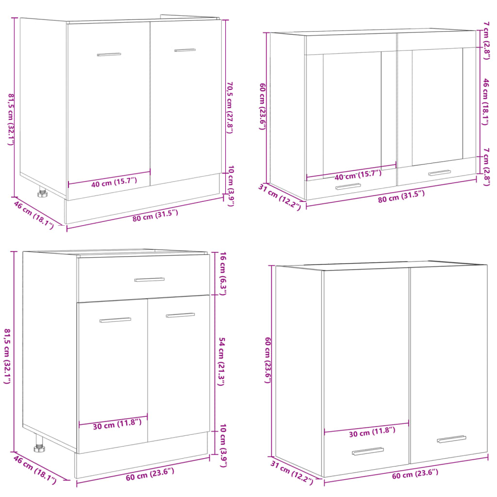 4-piece kitchen cabinet set, sonoma oak, engineered wood