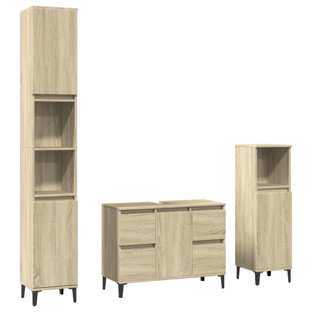 Set mobilier de baie, 3 piese, stejar sonoma, lemn prelucrat