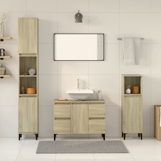 Bathroom furniture set, 3 pieces, sonoma oak, engineered wood