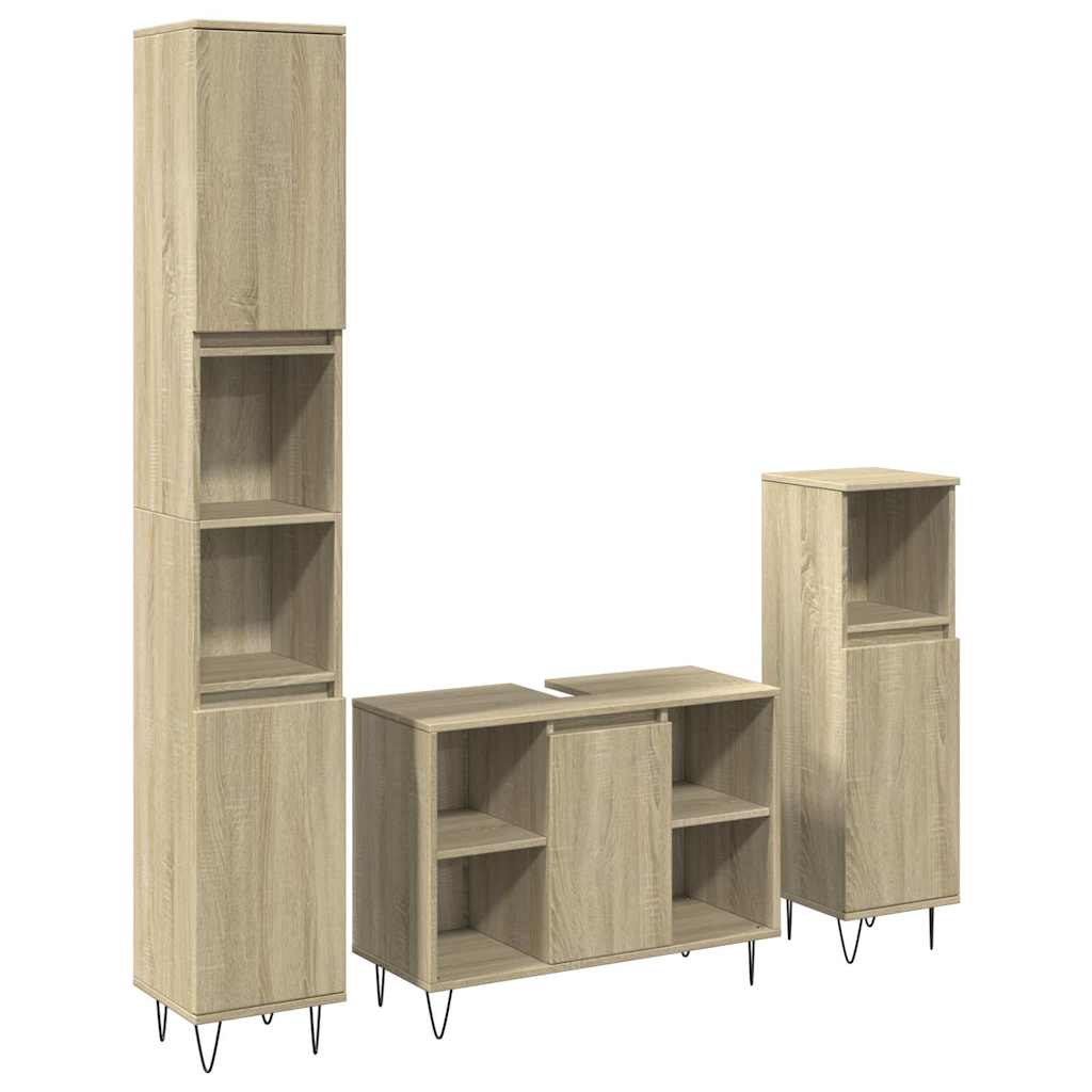 Bathroom furniture set, 3 pieces, sonoma oak, engineered wood